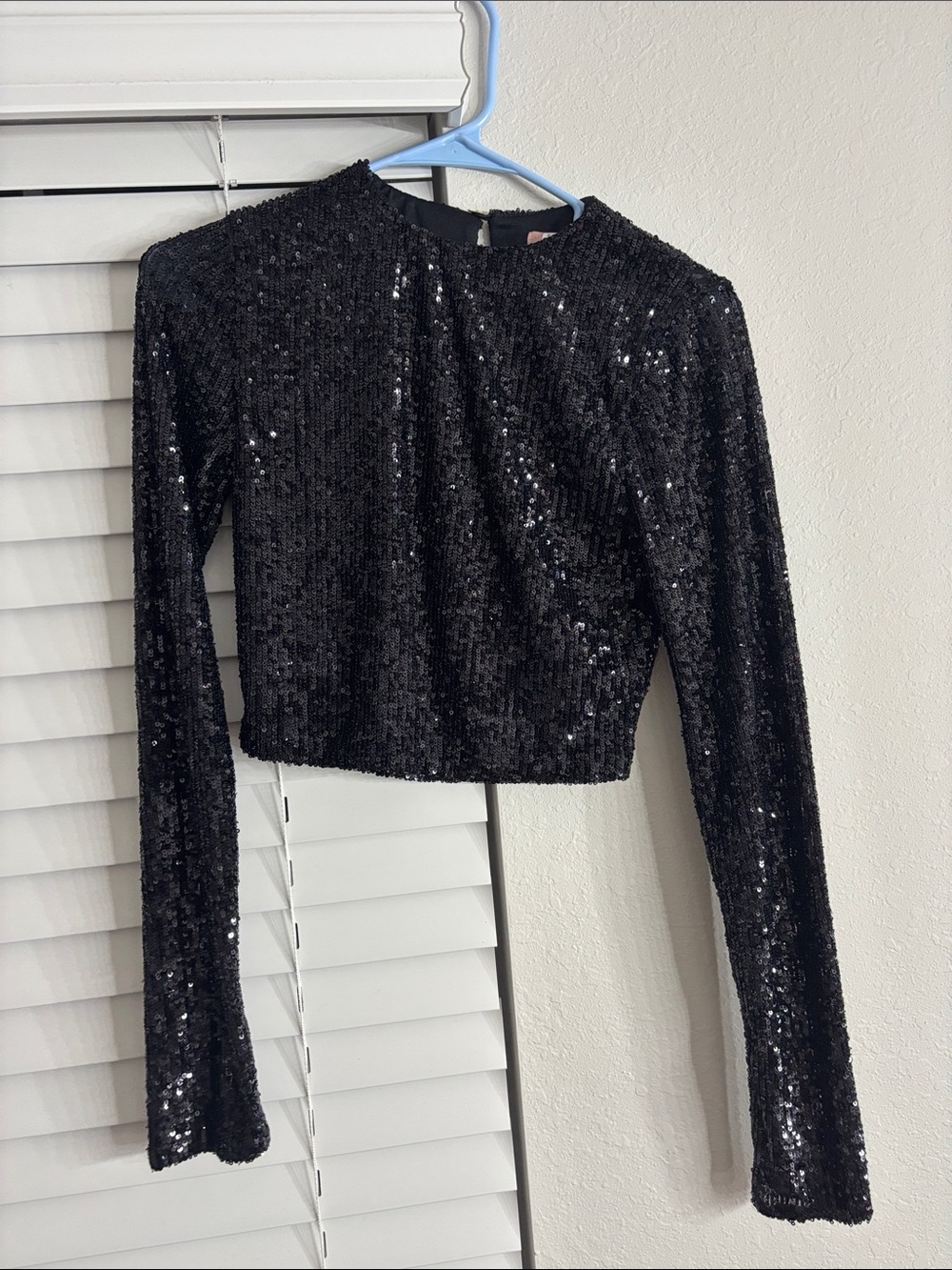 Show Me Your MuMu Black Long-Sleeve Sequin Crop Top
